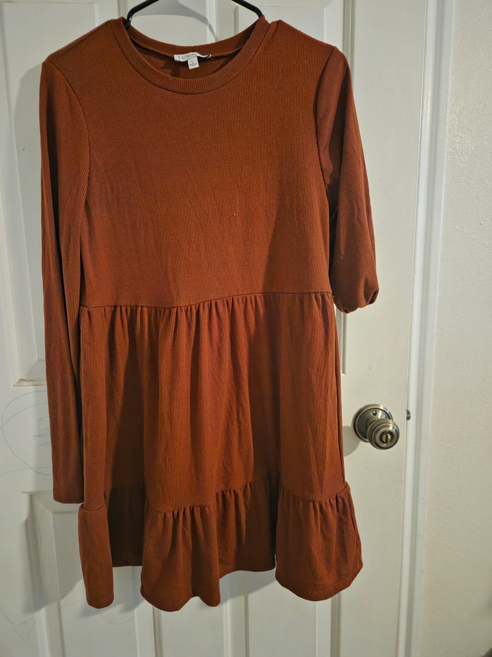 Luxology Burnt Orange Long Sleeve Tiered Dress